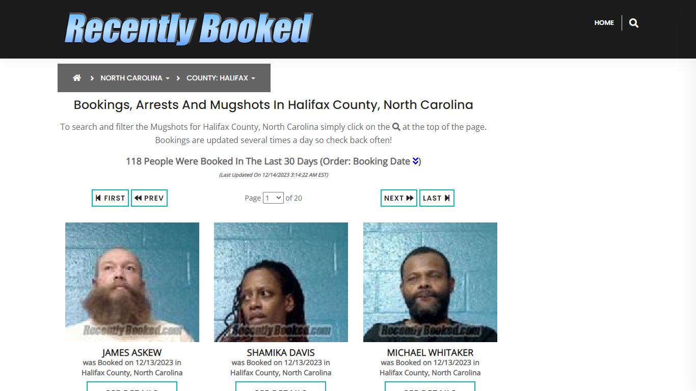 Bookings, Arrests and Mugshots in Halifax County, North Carolina